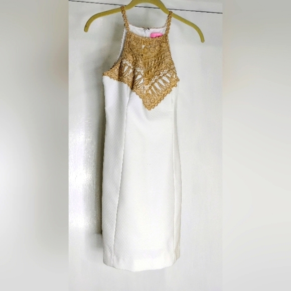 WHITE PIQUE & GOLD LILLY PULITZER DRESS NWOT - Picture 1 of 8